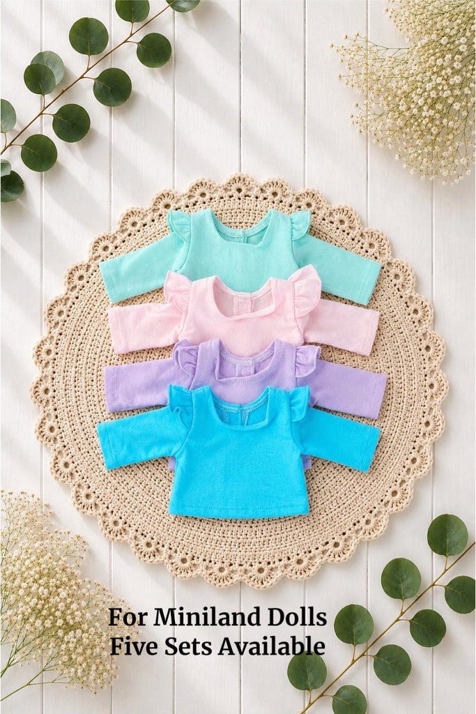 For Anne-Marie | Set of 4 LS Dolly Flutter Tees:
Mint
Baby Pink
Lavender
Arctic Blue
For Miniland Dolls
