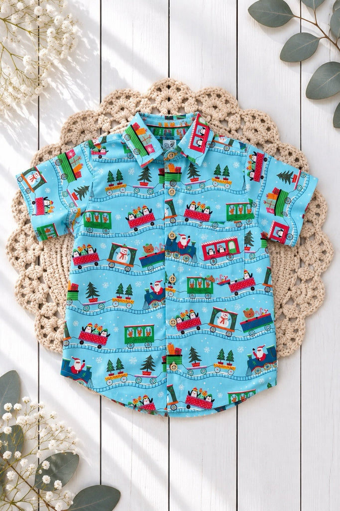 🎄Christmas 🎄
Button Shirt
‘Christmas Train’
Organic Cotton ~ Sz 7