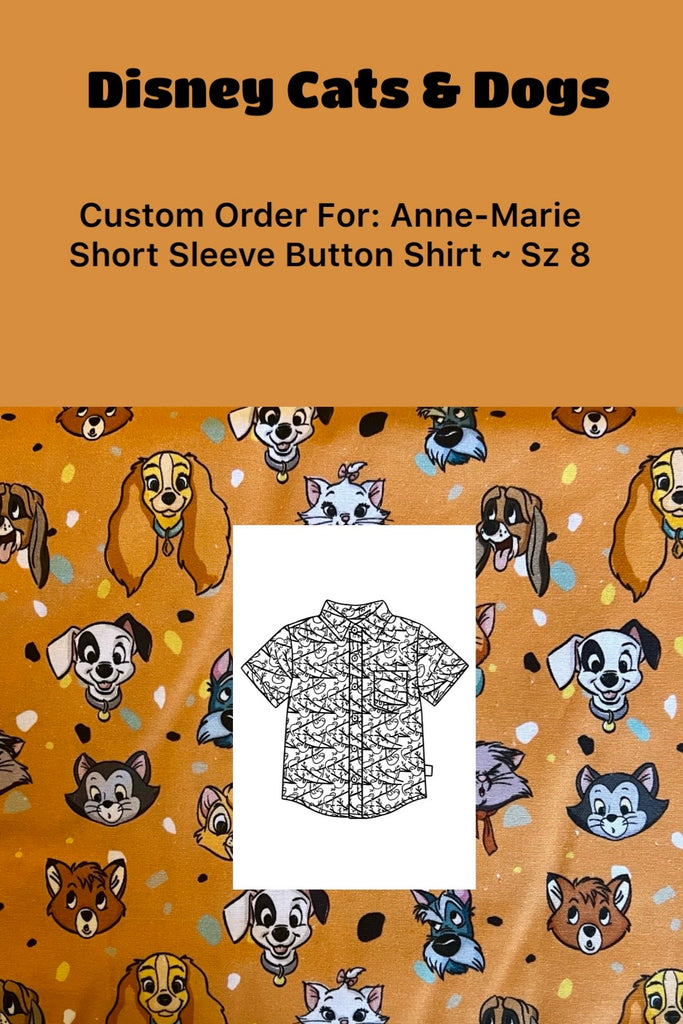 Custom Order For Anne-Marie | Disney Cats & Dogs | Button Shirt ~ Sz 8
