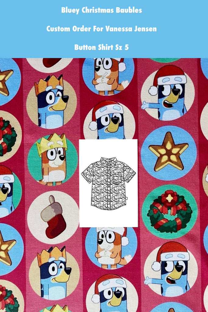 Custom Order For Vanessa Jensen | Button Shirt ~ Sz 5 | Bluey Christmas Baubles