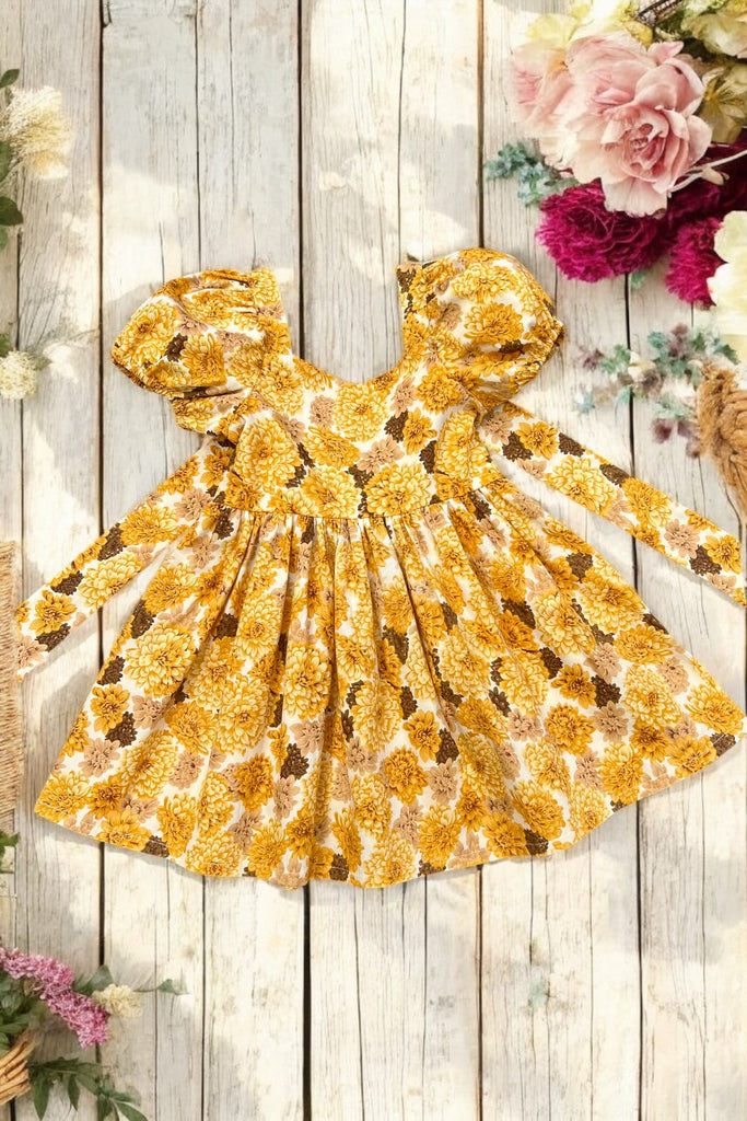 For Emily ~ Sz 4 | Bow Back Dress | Hydrangea Haven in Gold
