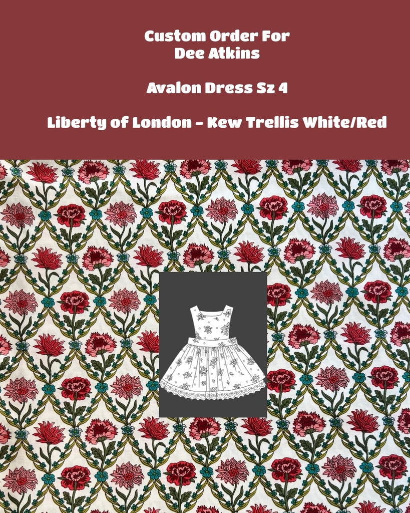 Custom Order For Dee Atkins | Avalon Dress ~ Sz 4 | Liberty of London Kew Trellis White & Red / The Summer House Collection