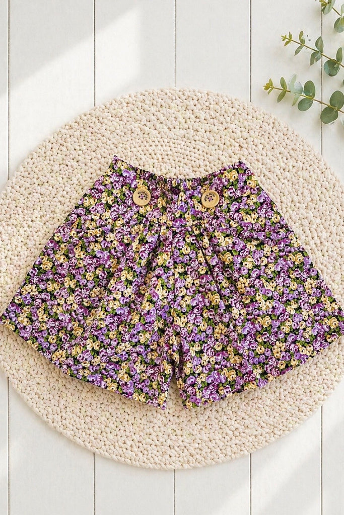 Pocket Shorts | ‘Ditsy Floral’ in Purple ~ Sz 1 to 5