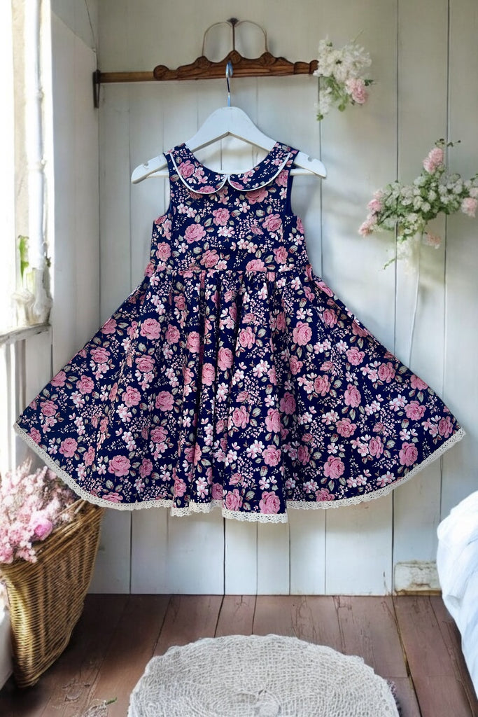 For Bess | Twirling Tea Party Dress | Pixie in Navy ~ Sz 8