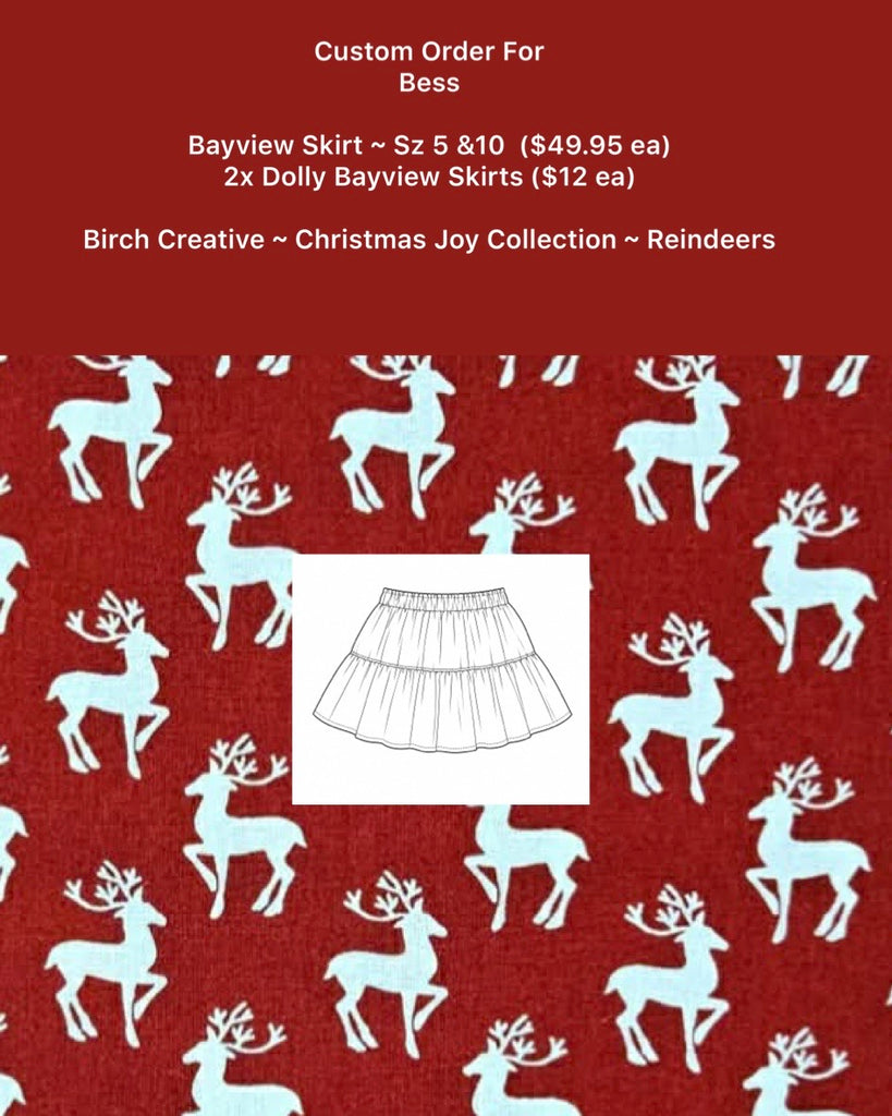 Custom Order for Bess | Bayview Skirts Sz 5 & 10 + 2x Dolly Bayview Skirts | Birch Creative ~ Christmas Joy Collection ~ Reindeers