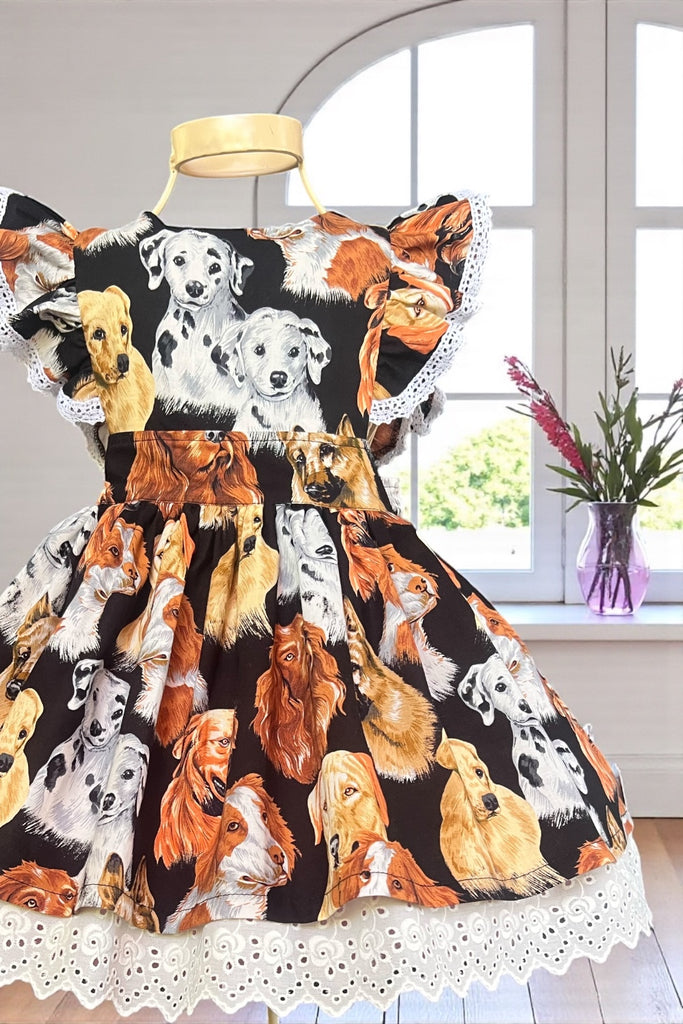 Charlotte Emma Dress 
‘Dynamic Dog Faces’
By Stamash & Sons
OOAK ~ Sz 3