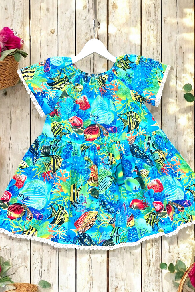 For Belinda | Vintage Seaside Dress
‘Tropical Fish’
By Michael Miller
OOAK ~ Sz 8