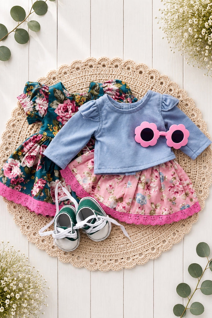 For Donna | Dolly Dress, Skirt + Bamboo Tee + Free Shoes & Sunnies
For Miniland Dolls