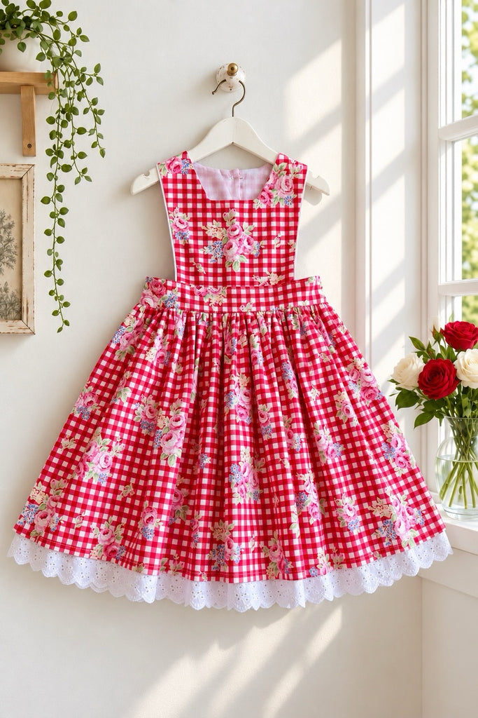 Avalon Dress | Gingham & Roses from the Flower Sugar Collection by Lecien | OOP, Rare, Collectible | OOAK ~ Sz 8