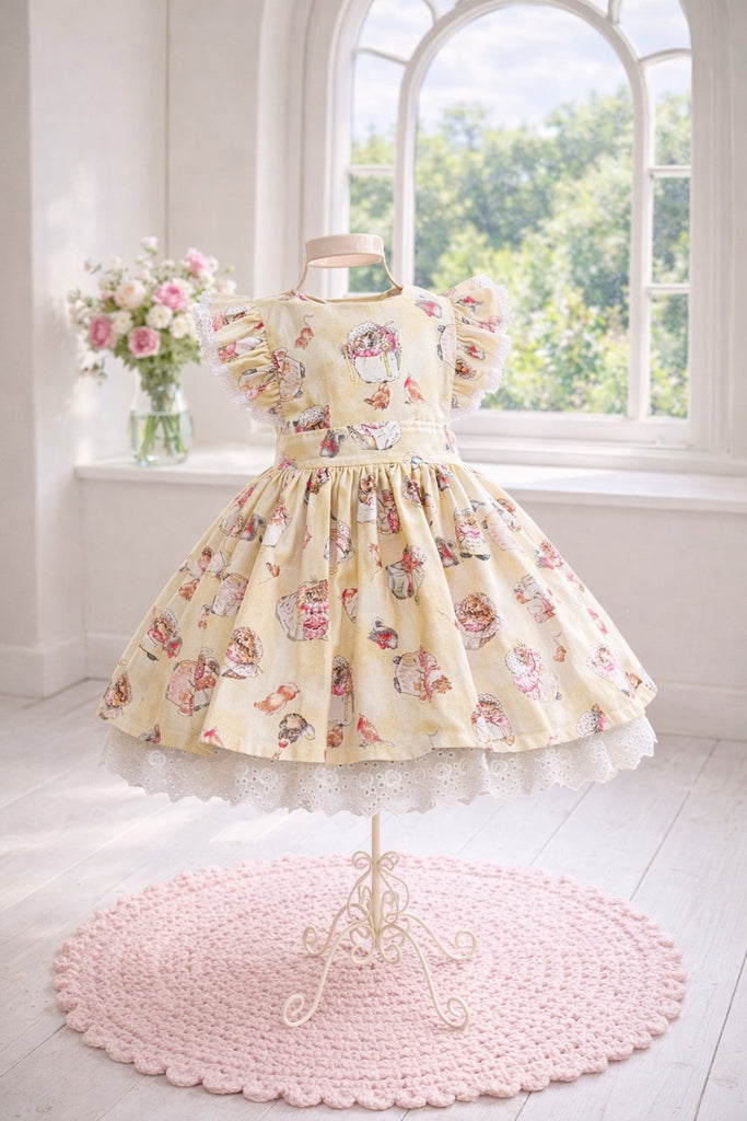 Charlotte Emma Dress
‘Mrs Tiggy Winkle’
Beatrix Potter Licensed Fabric
For Quilting Treasures 
OOAK ~ Sz 4