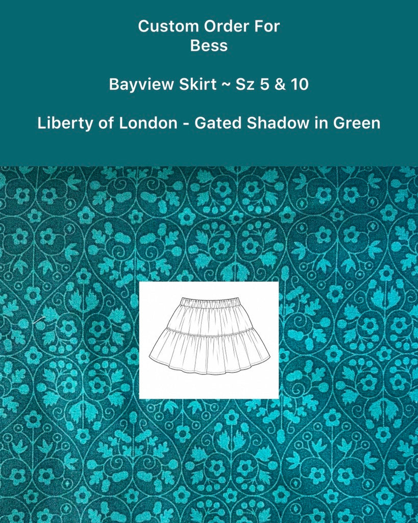 Custom Order For 
Bess | Bayview Skirt ~ Sz 5 & 10 | Liberty of London - Gated Shadow in Green