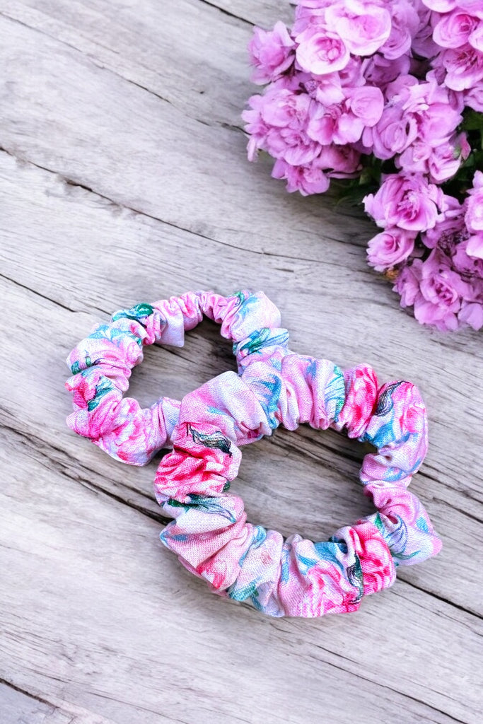 Set of 2 Mini Scrunchies | Shabby Chic Roses ~ Clara