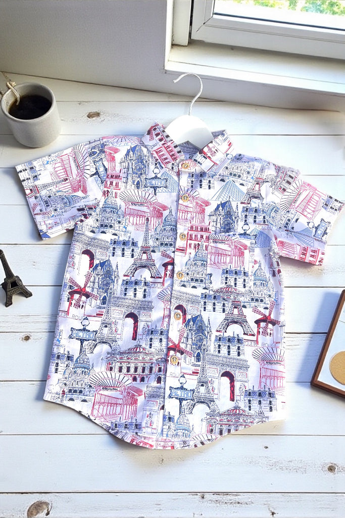 For Vanessa ~ Sz 5 |  Button Shirt
'Parisian Landmarks' 
Robert Kaufman