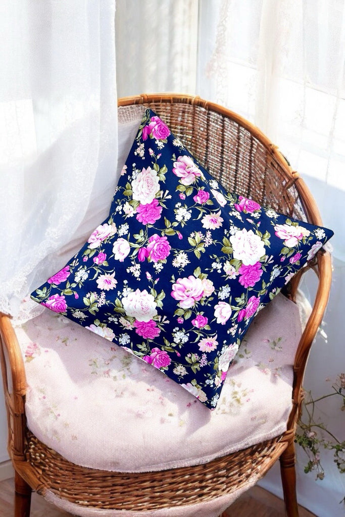 Cushion Cover ~ Whispering Blooms in Navy