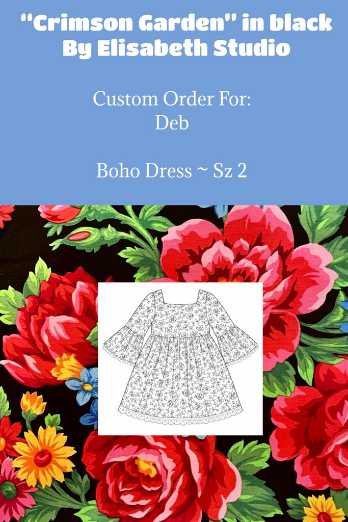 Custom Order For Deb Lee | Crimson Garden in Black | Boho Dress ~ Sz 2