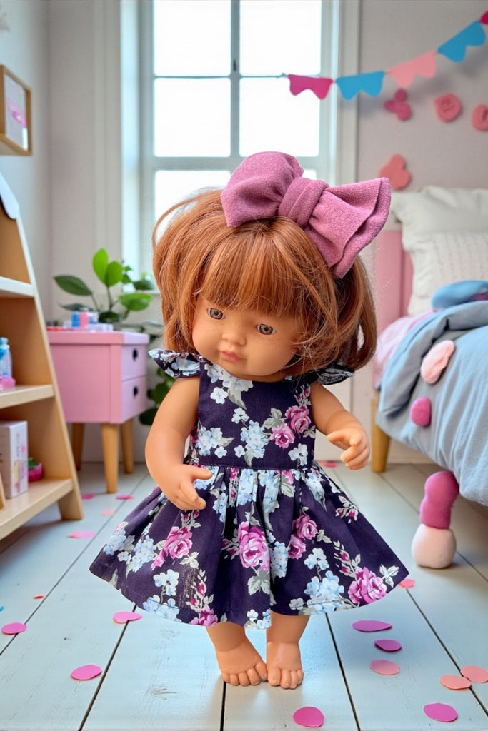 Miniland Doll Tea Party Dress - Isla Rose in Indigo