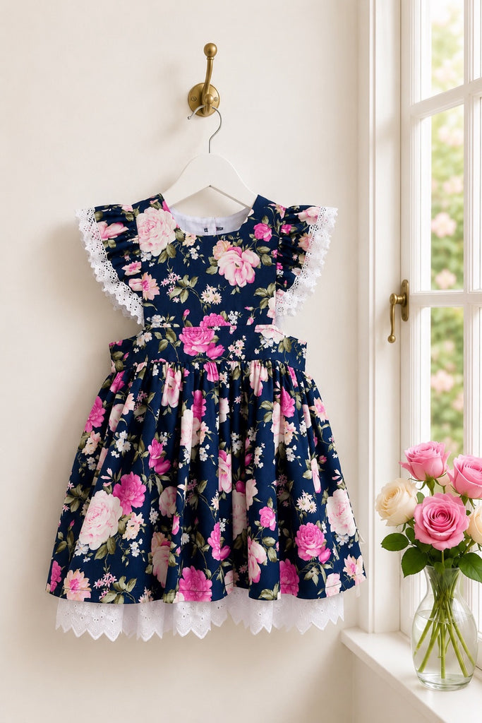 For Yvonne ~ Sz 7 | Charlotte Emma Dress ‘Whispering Blooms’ in Navy