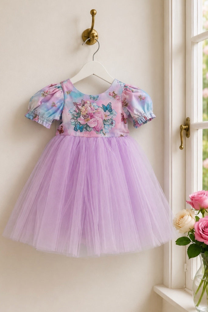 Princess Tulle Dress
‘Fairies in Rainbow’
By Shirley Barber
Rare & OOP Fabric 
OOAK ~ Sz 2