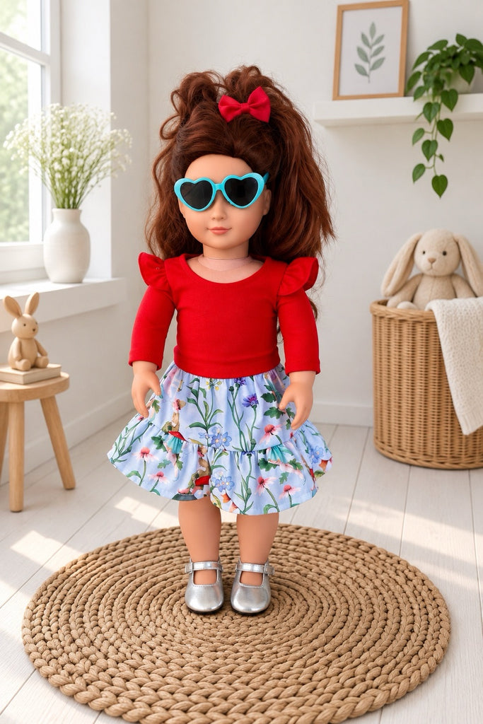 For Bess | Magic Faraway Tree Skirt in Blue & Red Flutter Tee + Free Accessories Including Sunnies
For Our Gen Dolls