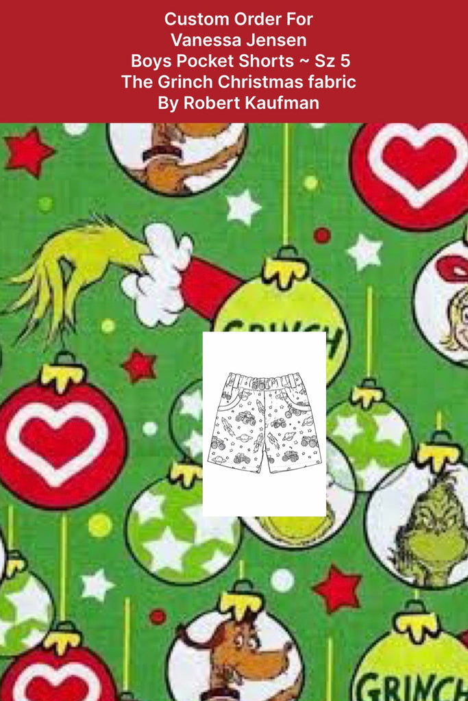 Custom Order For Vanessa Jensen | Boy’s Pocket Shorts ~ Sz 5 | How The Grinch Stole Christmas