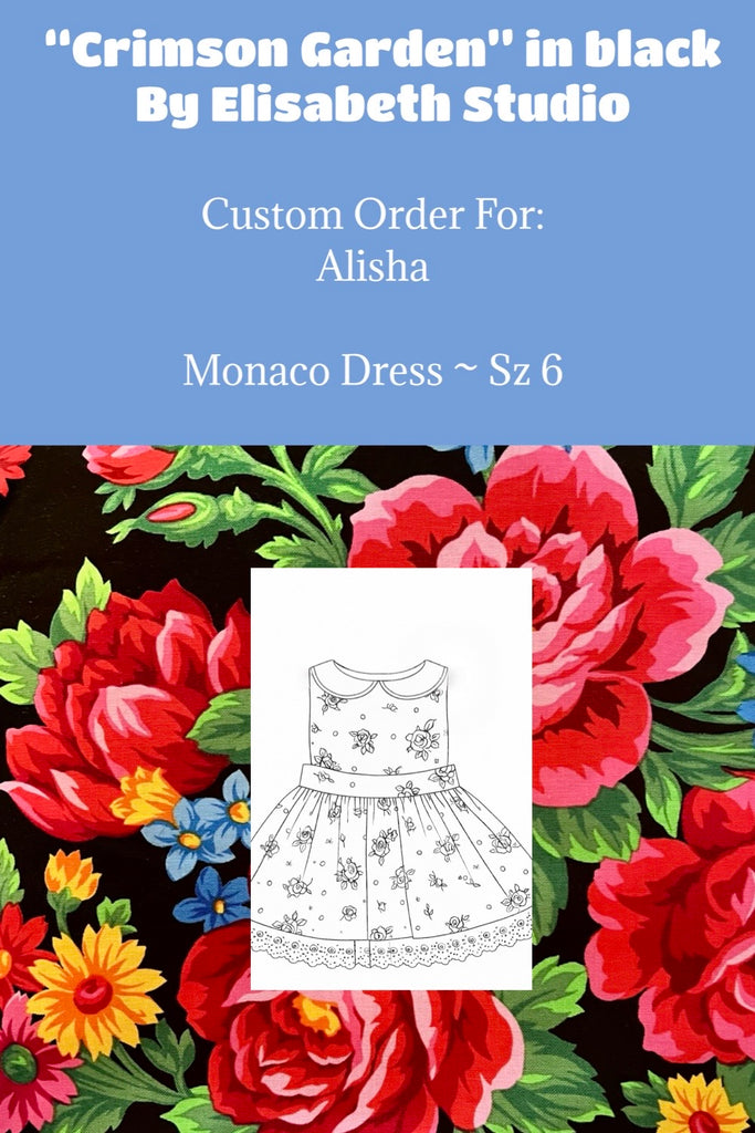 Custom Order For Alisha | Crimson Garden in Black | Monaco Dress ~ Sz 6