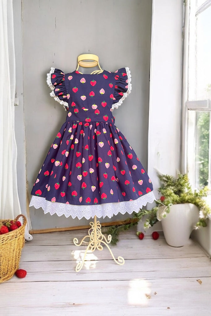 For Jess Massey | Charlotte Emma Dress | Strawberry Lane in Navy | OOAK ~ Sz 4