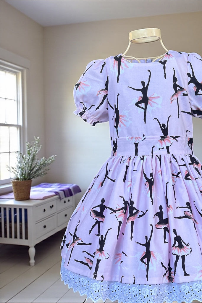 For Rebecca ~ Sz 5 | Puff Sleeve Anglaise Dress ‘City Ballet’ By Kanvas For Benartex