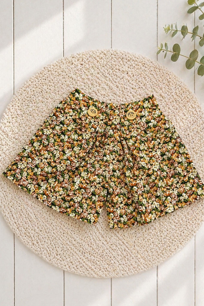 Pocket Shorts | ‘Ditsy Floral in Mustard’ ~ Sz 1, 2, 3