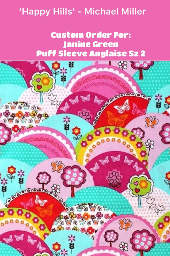 Custom Order for Janine Green | Puff Sleeve Anglaise ~ Sz 2 | Happy Hills by Michael Miller