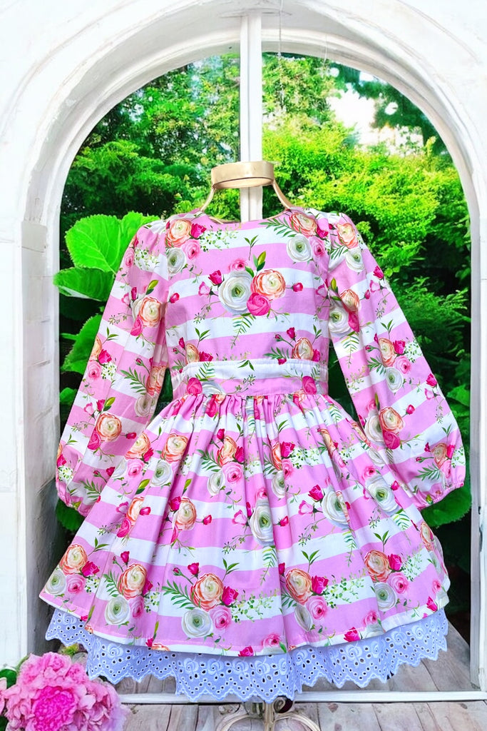 Long Sleeve Anglaise Dress
'Roseberry Stripe’