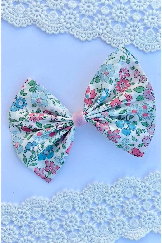 Large Pinch Bow Clip w Velvet Contrast | Liberty of London Tana Lawn Fabric | Annabella B