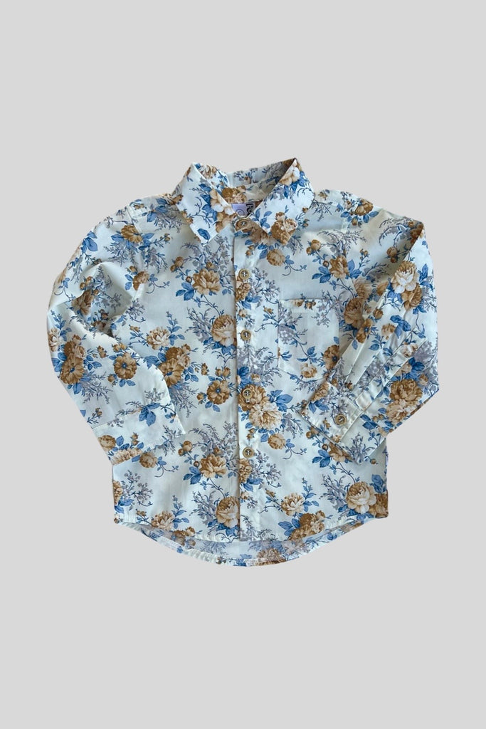 For Samara ~ Sz 3 | Long Sleeve Button Shirt | Rose Garden in Blueberries & Cream