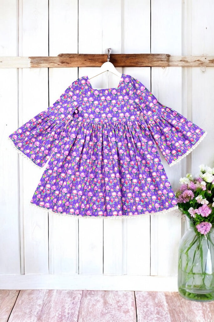Boho Dress | ‘Australian Proteas on Purple’ | OOAK ~ Sz 12
