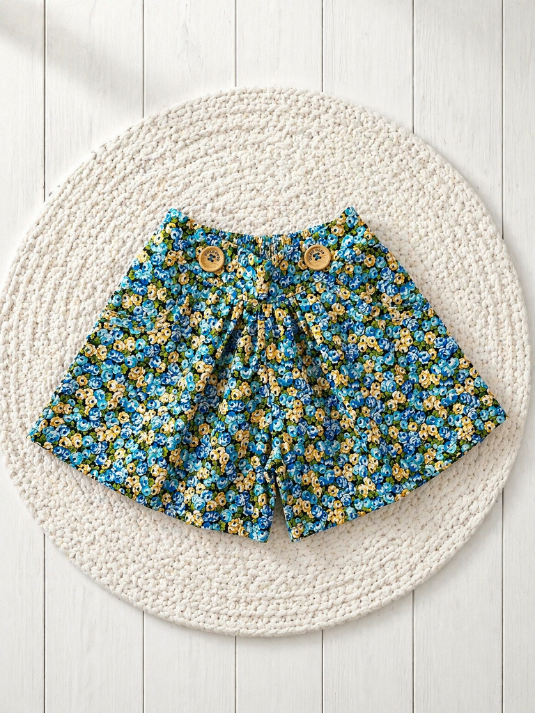 Pocket Shorts | ‘Ditsy Floral in Blue’ ~ Sz 1, 2, 3
