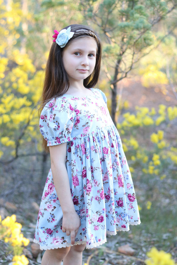For Hanna Ward | Sz 2 Babydoll Dress - Scarlett Rose in Sky Blue