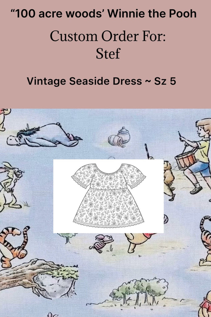 Custom Order For Stef | “100 acre woods’ Winnie the Pooh | Vintage Seaside Dress ~ Sz 5