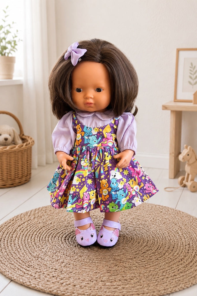 For Emily | Dolly Bayview Dress (Care Bears) + Free Kitty Shoes & Bow Clip
For Miniland Dolls