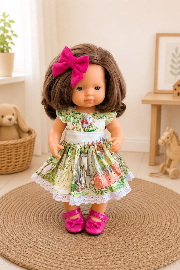 For Bess | Dolly Dress Made with Beatrix Potter Fabric + Free Shoes & Hair Clip
For Miniland Dolls