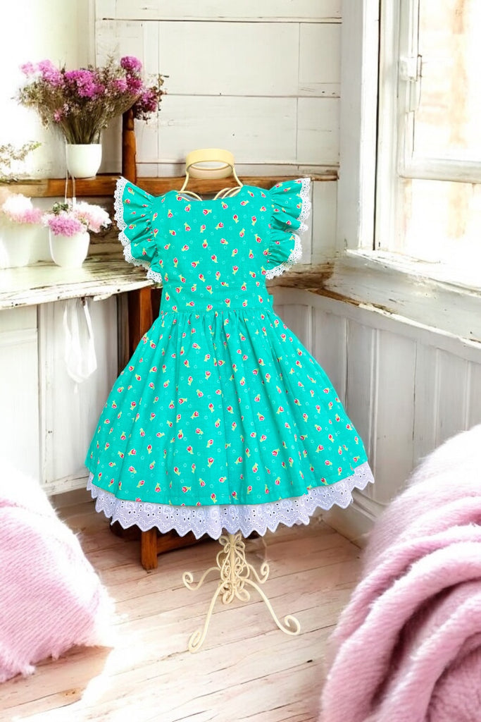 Charlotte Emma Dress | Flower Sugar in Teal by Lecien | OOAK ~ Sz 4