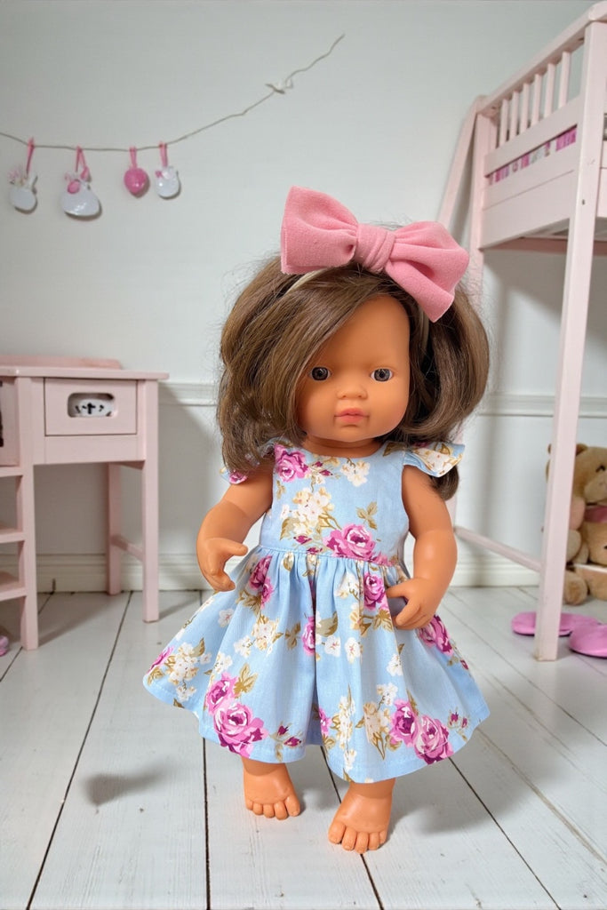 Miniland Doll Tea Party Dress - Isla Rose in Sky Blue