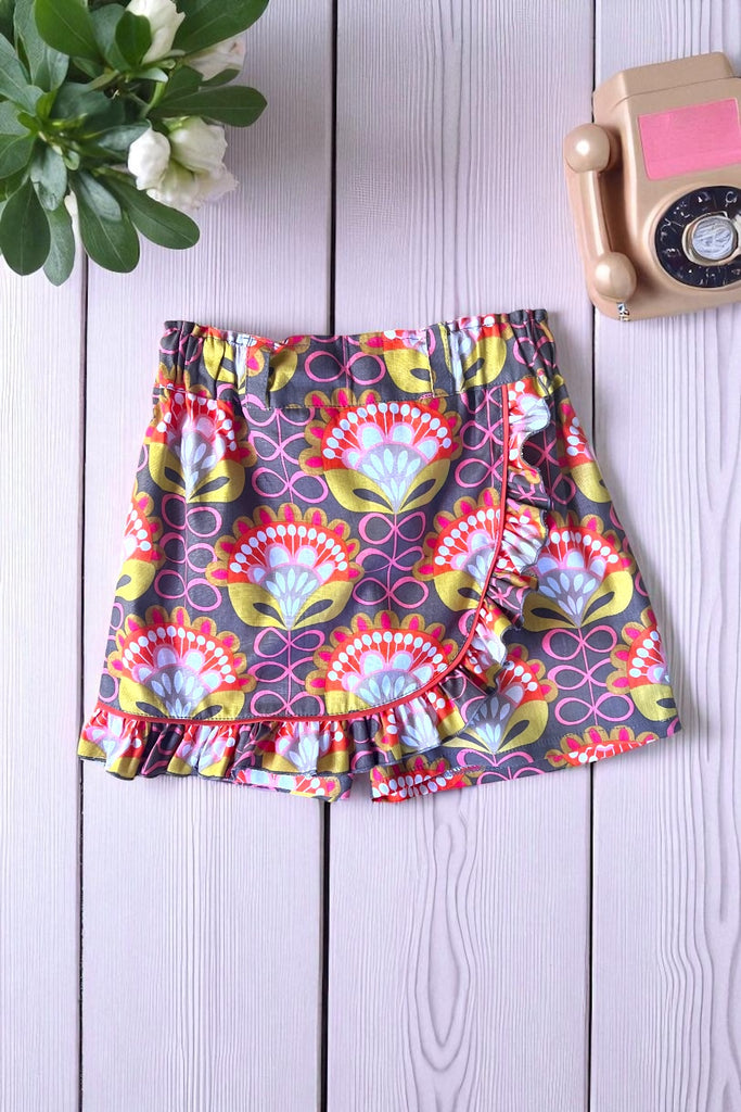 Ruffled Skort | ‘Retro Blooms’ | Generous Fit ~ We Suggest Going Down A Size