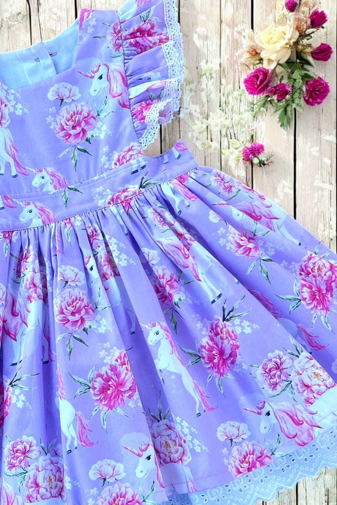 Charlotte Emma Dress | 
‘Prancing Unicorns’ ~ Purple