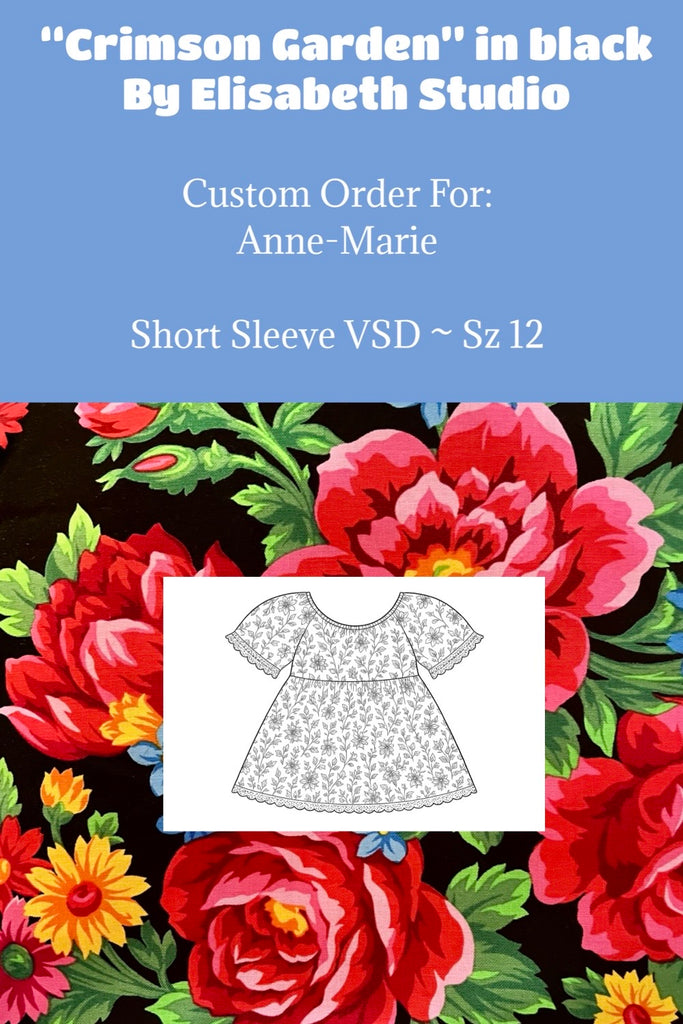 Custom Order For Anne-Marie | Crimson Garden in Black | Vintage Seaside Dress ~ Sz 12