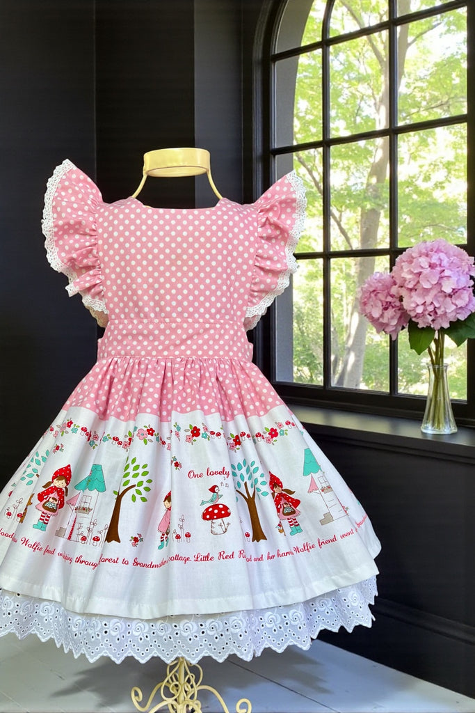 Charlotte Emma Dress
‘Little Red Ridding Hood’
By Tasha Noel
For Riley Blake
OOP & Very Rare, Collectible 
OOAK ~ Sz 4