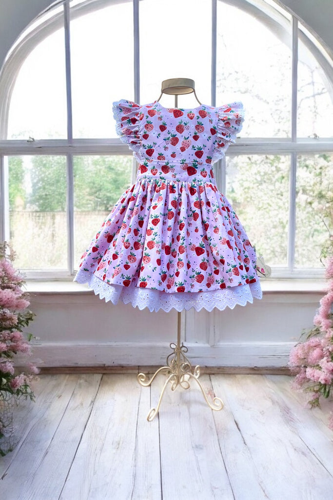 For Yvonne ~ Sz 4 | Charlotte Emma Dress | Strawberries | Fairy Forest Collection | By Clara Jean Design for Dear Stella