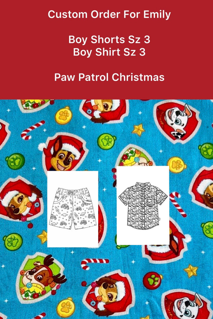 Custom Order For Emily | Boy Shorts Sz 3 & Boy Shirt Sz 3 | Paw Patrol Christmas