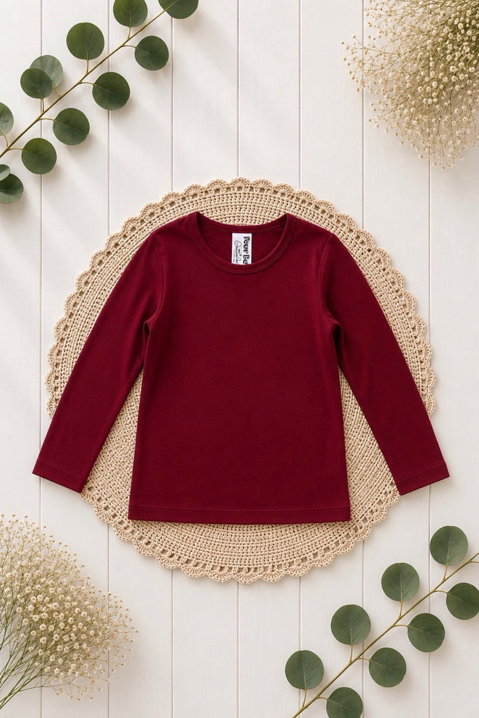 For Bess ~ Sz 5 & 12 | New 2026 Collection |  Long Sleeve Unisex | Bamboo Tee | Wine
