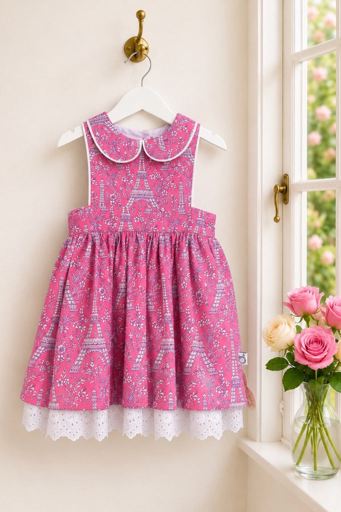 Monaco Dress | ‘Eiffel Tower’ in Hot Pink | 
Michael Miller OOP & Rare Fabric | Sz 3,4,5,6