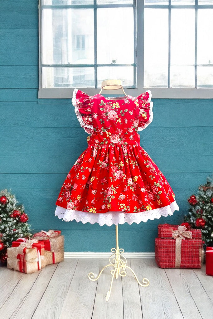 Charlotte Emma Dress | Heavenly Bloom in Festive Red