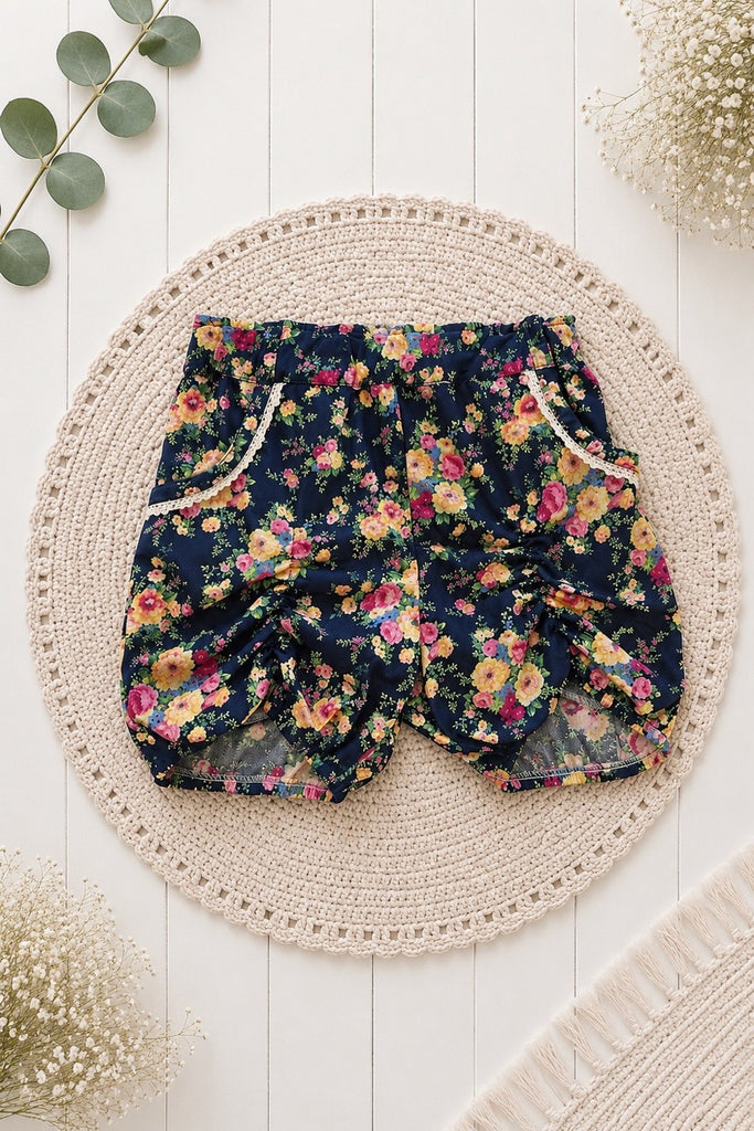 Pocket Puckers | Enchanted Flora in Navy | Sizes 2-8 years